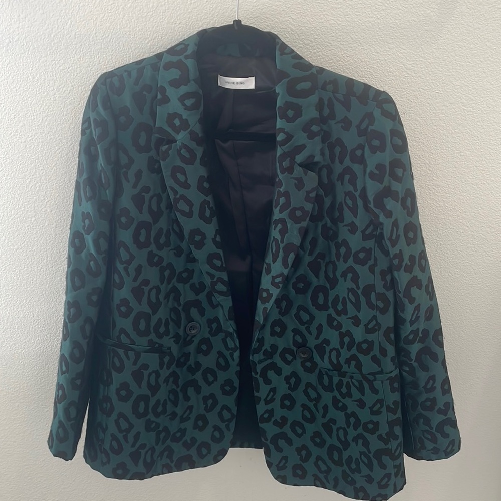 Anine Bing Madeleine Blazer Leopard Green XS